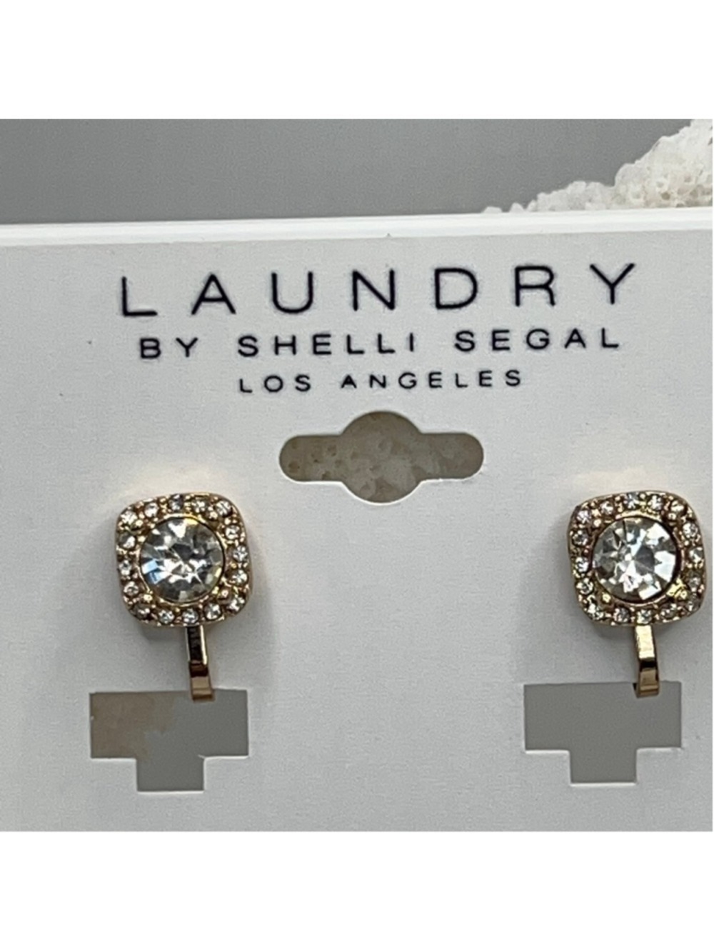Laundry silver clip on earrings with crystal